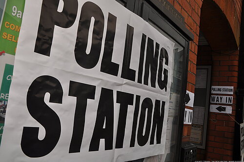 A sign indicating a polling station