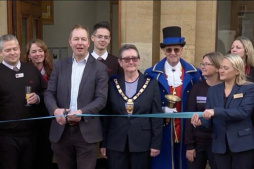 Axminster Banking Hub Richard Foord MP with people opening the Axminster Banking Hub