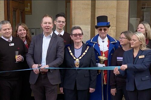 Richard Foord MP with people opening the Axminster Banking Hub