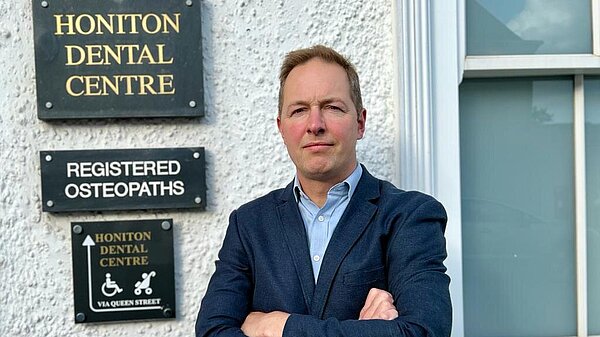 Richard Foord stood outside Honiton Dental Surgery